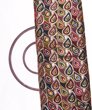 Black Colour Thread Embroidery Georgette Fabric